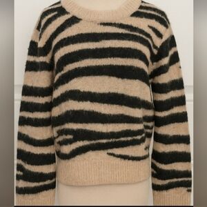 Madewell Womens Medium zebra tiger sweater tan black wool soft feel alpaca